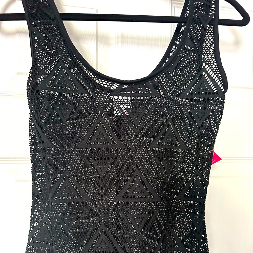 NWT black geometric cut outs midi length cover up